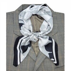 Luxury Silk Feel Scarf Gray White Black Abstract Geometric Floral Square Bandana